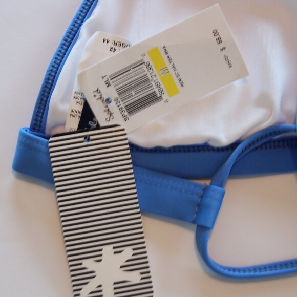 Splendid Racerback Swim Bikini Top Cayman Stripe White Blue Medium NWT - Picture 6 of 7